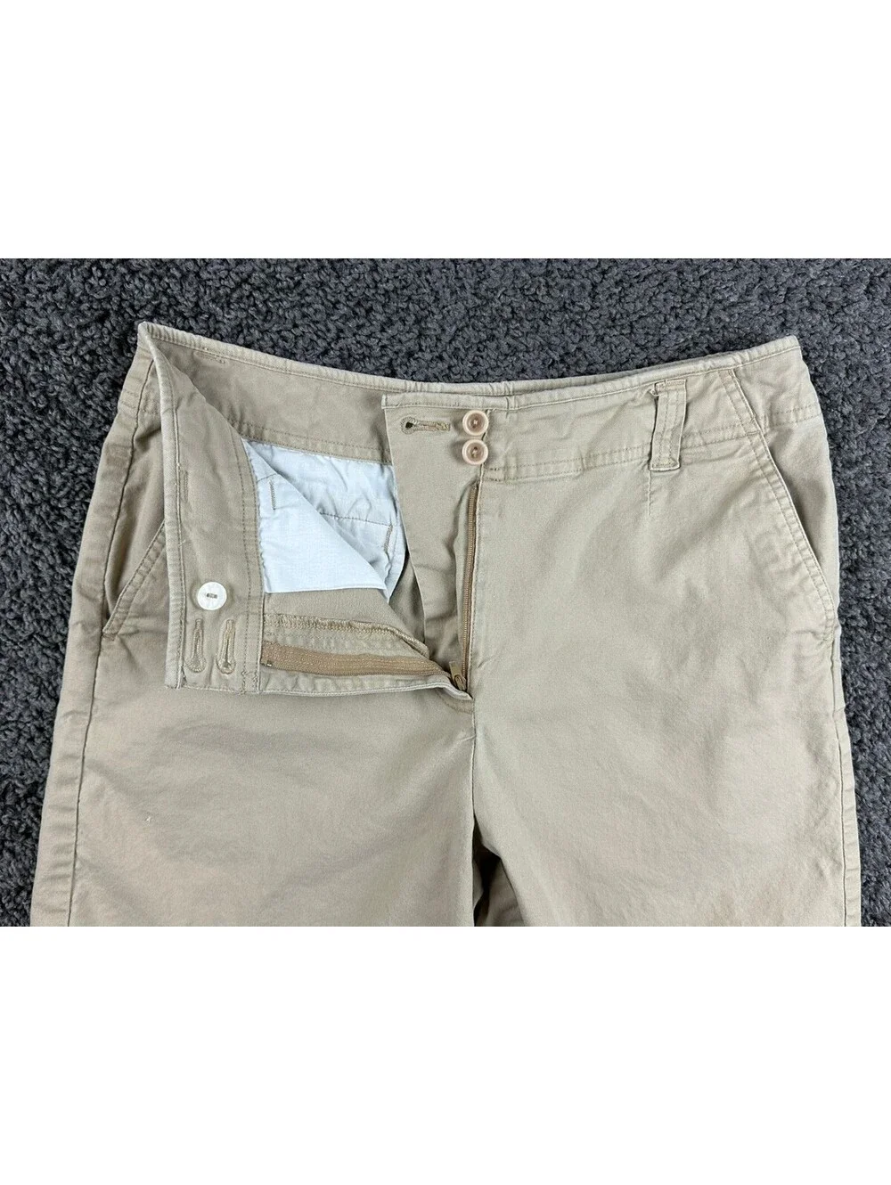 Talbots Shorts Womens 8 Beige Khaki Stretch Chino Casual Flat Front Button